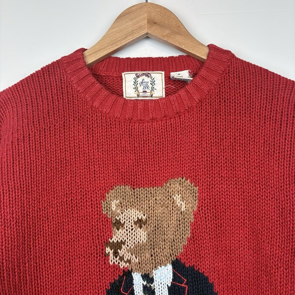 Vintage Sears Roebuck "Polo" Bear Sweater Mens M Red Chunky Grandpa Core - Picture 3 of 8